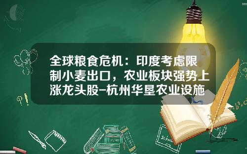 全球粮食危机：印度考虑限制小麦出口，农业板块强势上涨龙头股-杭州华垦农业设施技术开发有限公司