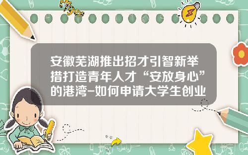 安徽芜湖推出招才引智新举措打造青年人才“安放身心”的港湾-如何申请大学生创业基金