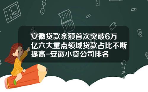安徽贷款余额首次突破6万亿六大重点领域贷款占比不断提高-安徽小贷公司排名