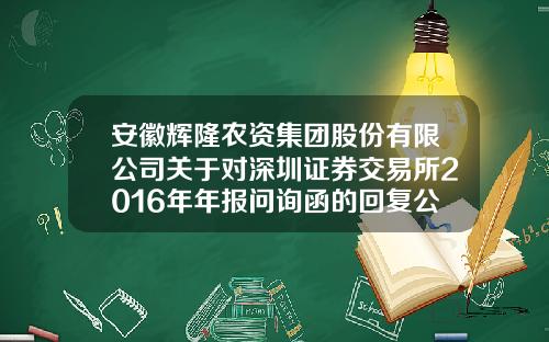 安徽辉隆农资集团股份有限公司关于对深圳证券交易所2016年年报问询函的回复公告-安徽新中远化工股份有限公司