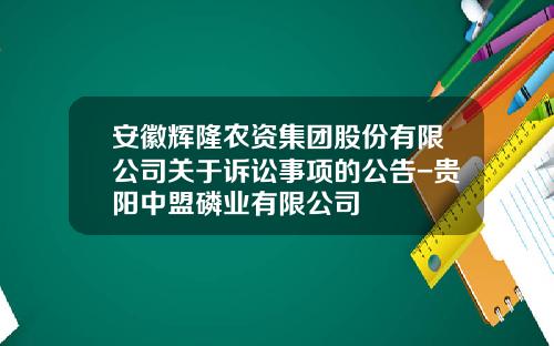 安徽辉隆农资集团股份有限公司关于诉讼事项的公告-贵阳中盟磷业有限公司