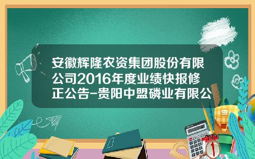 安徽辉隆农资集团股份有限公司2016年度业绩快报修正公告-贵阳中盟磷业有限公司
