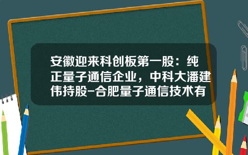 安徽迎来科创板第一股：纯正量子通信企业，中科大潘建伟持股-合肥量子通信技术有限公司