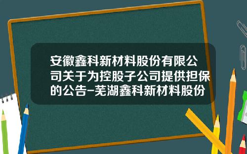 安徽鑫科新材料股份有限公司关于为控股子公司提供担保的公告-芜湖鑫科新材料股份有限公司