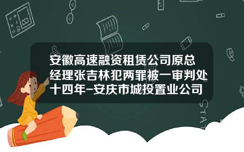 安徽高速融资租赁公司原总经理张吉林犯两罪被一审判处十四年-安庆市城投置业公司