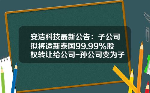 安洁科技最新公告：子公司拟将适新泰国99.99%股权转让给公司-孙公司变为子公司