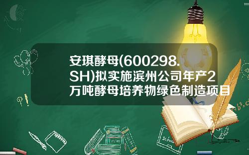 安琪酵母(600298.SH)拟实施滨州公司年产2万吨酵母培养物绿色制造项目-滨州安琪酵母有限公司