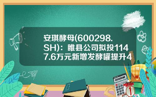 安琪酵母(600298.SH)：睢县公司拟投1147.6万元新增发酵罐提升4500吨产能项目-酵母生产线得多少钱