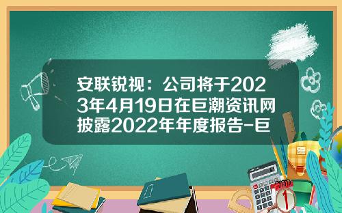 安联锐视：公司将于2023年4月19日在巨潮资讯网披露2022年年度报告-巨潮资讯网股票下载手机版