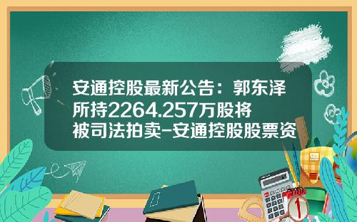 安通控股最新公告：郭东泽所持2264.257万股将被司法拍卖-安通控股股票资讯