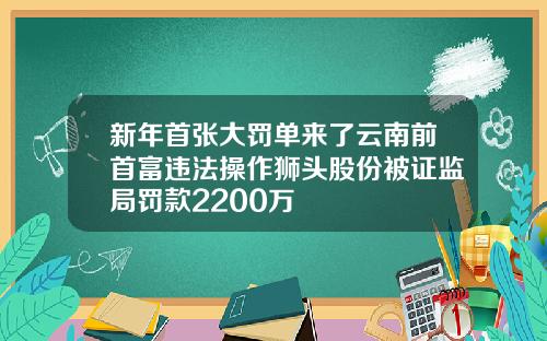 新年首张大罚单来了云南前首富违法操作狮头股份被证监局罚款2200万
