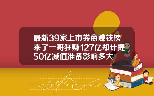 最新39家上市券商赚钱榜来了一哥狂赚127亿却计提50亿减值准备影响多大