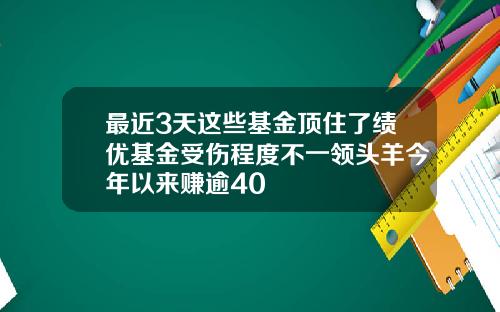 最近3天这些基金顶住了绩优基金受伤程度不一领头羊今年以来赚逾40