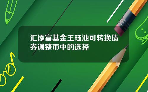 汇添富基金王珏池可转换债券调整市中的选择