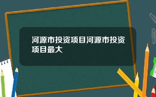 河源市投资项目河源市投资项目最大