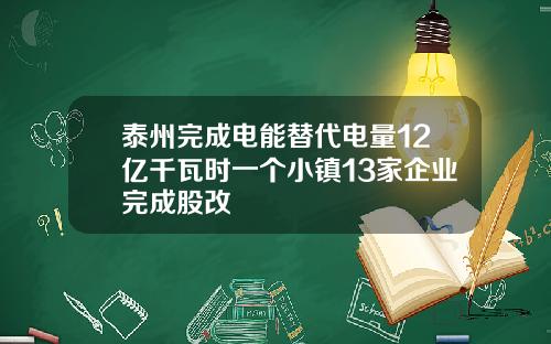 泰州完成电能替代电量12亿千瓦时一个小镇13家企业完成股改