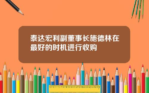 泰达宏利副董事长施德林在最好的时机进行收购