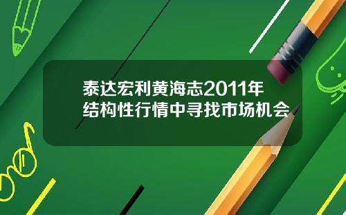 泰达宏利黄海志2011年结构性行情中寻找市场机会