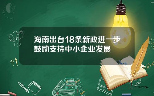 海南出台18条新政进一步鼓励支持中小企业发展