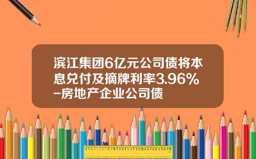 滨江集团6亿元公司债将本息兑付及摘牌利率3.96%-房地产企业公司债