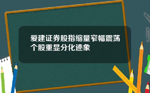 爱建证券股指缩量窄幅震荡个股重显分化迹象