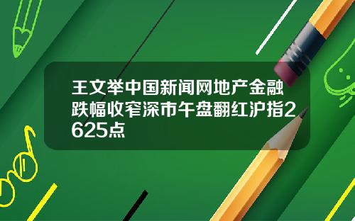 王文举中国新闻网地产金融跌幅收窄深市午盘翻红沪指2625点