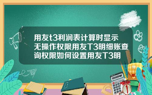 用友t3利润表计算时显示无操作权限用友T3明细账查询权限如何设置用友T3明