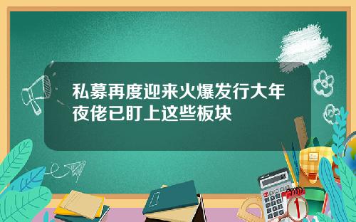 私募再度迎来火爆发行大年夜佬已盯上这些板块