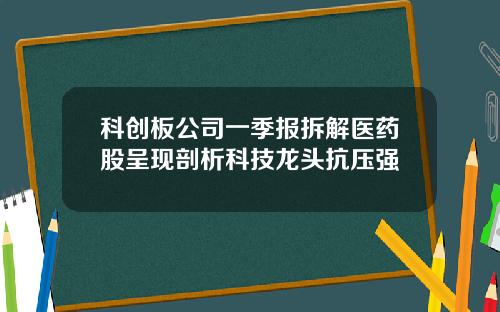 科创板公司一季报拆解医药股呈现剖析科技龙头抗压强