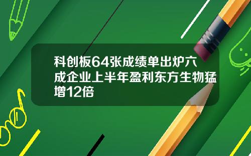 科创板64张成绩单出炉六成企业上半年盈利东方生物猛增12倍