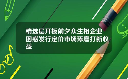 精选层开板前夕众生相企业困惑发行定价市场琢磨打新收益
