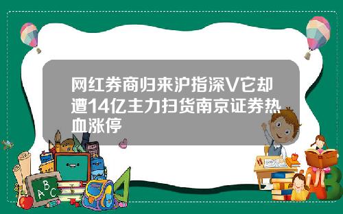 网红券商归来沪指深V它却遭14亿主力扫货南京证券热血涨停