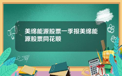 美绵能源股票一季报美绵能源股票同花顺