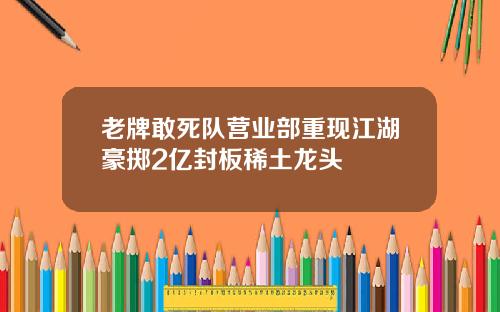 老牌敢死队营业部重现江湖豪掷2亿封板稀土龙头