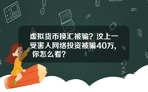 虚拟货币换汇被骗？汶上一受害人网络投资被骗40万, 你怎么看？