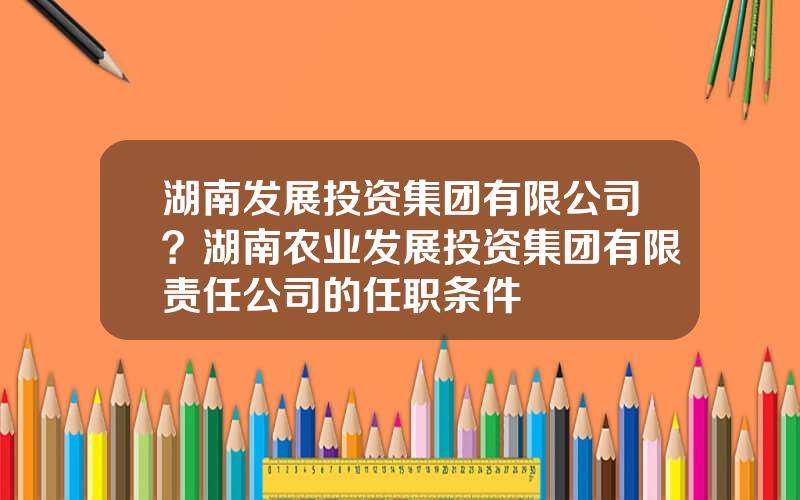 湖南发展投资集团有限公司？湖南农业发展投资集团有限责任公司的任职条件
