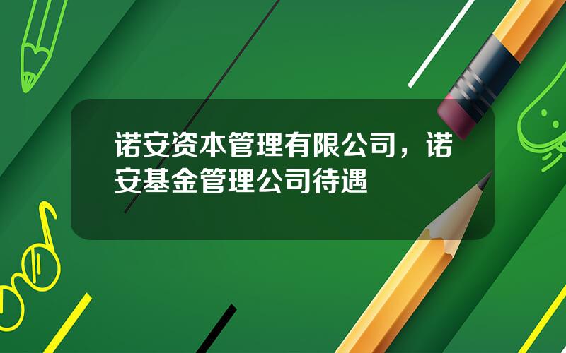 诺安资本管理有限公司，诺安基金管理公司待遇