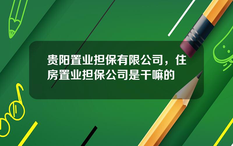 贵阳置业担保有限公司，住房置业担保公司是干嘛的